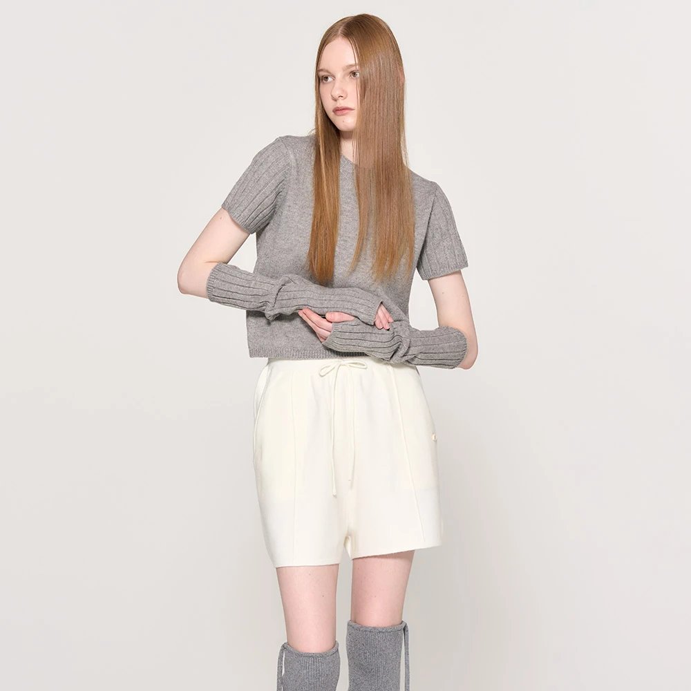 GENERAL IDEA BY BUMSUK螺纹袖套截断式短袖针织毛衣5518