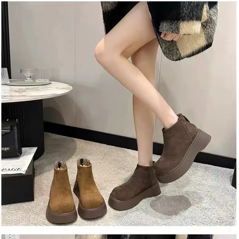 秋冬新款韩版通勤瘦瘦简约粗跟裸靴短靴M6129(加绒)