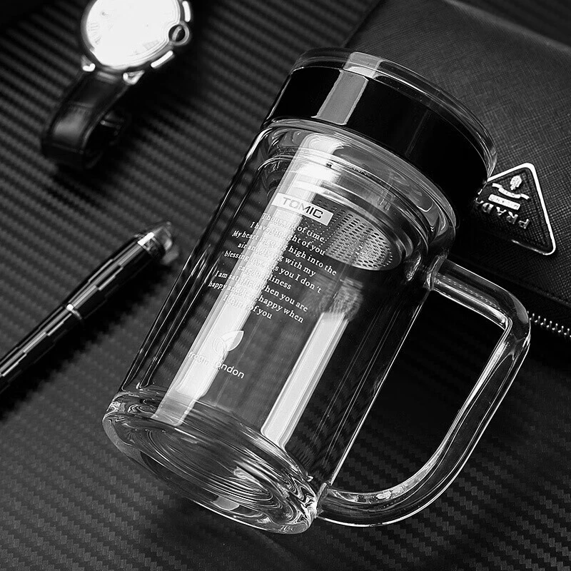 TOMIC/特美刻双层玻璃杯达康同款带把茶杯商务泡茶办公室喝水杯子