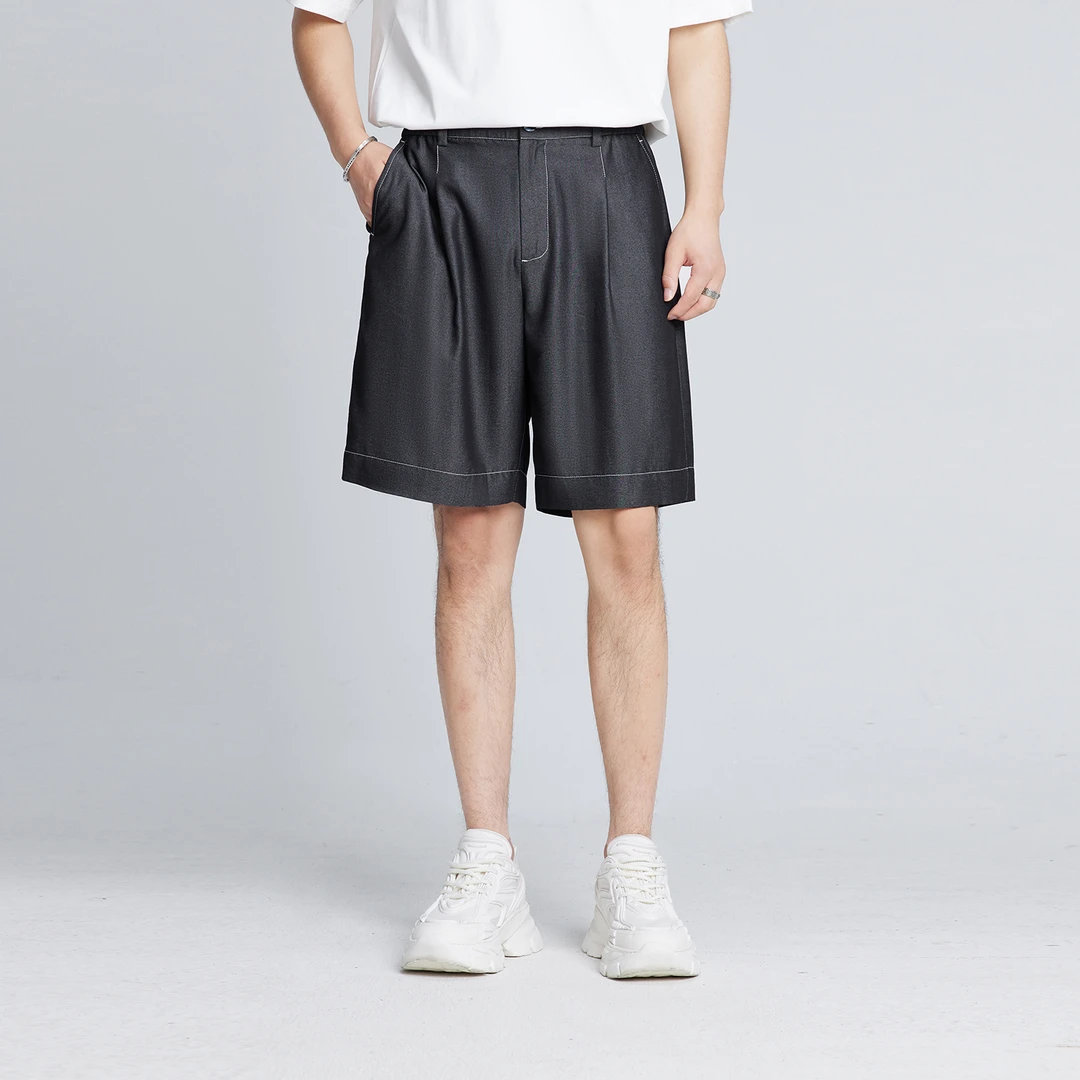 HERBEL/黑白2025男生短裤宽松大气时尚直筒百搭简约潮流