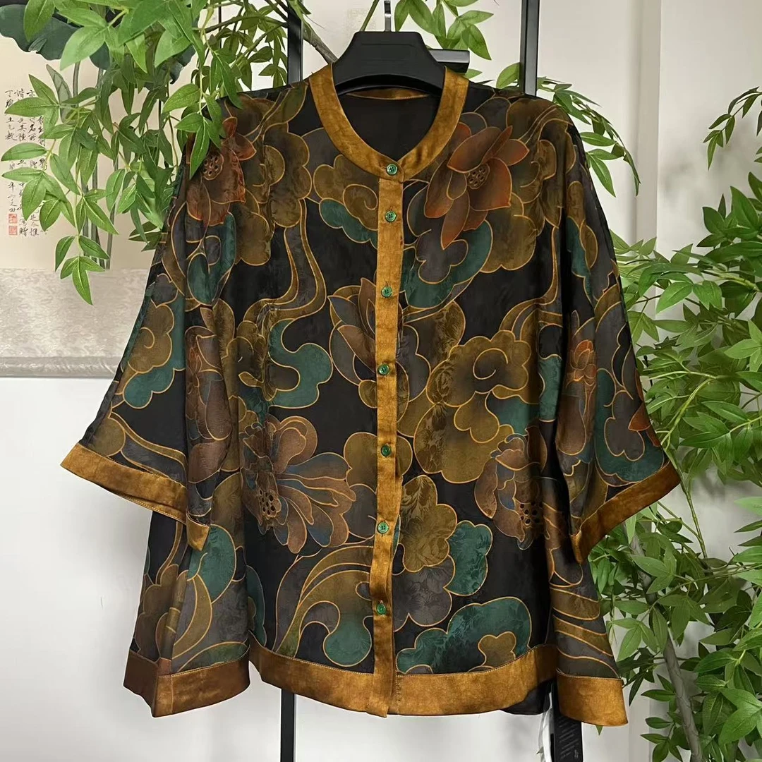 【佳鑫香云纱】香云纱桑蚕丝时尚上衣女款美衣潮牌JXSC-27381