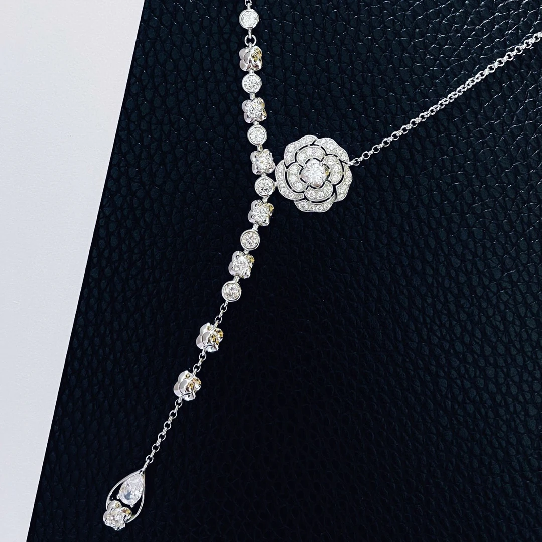 坠链均925银 S925银香家升级重工版本山茶花Y字项链气质轻奢时尚