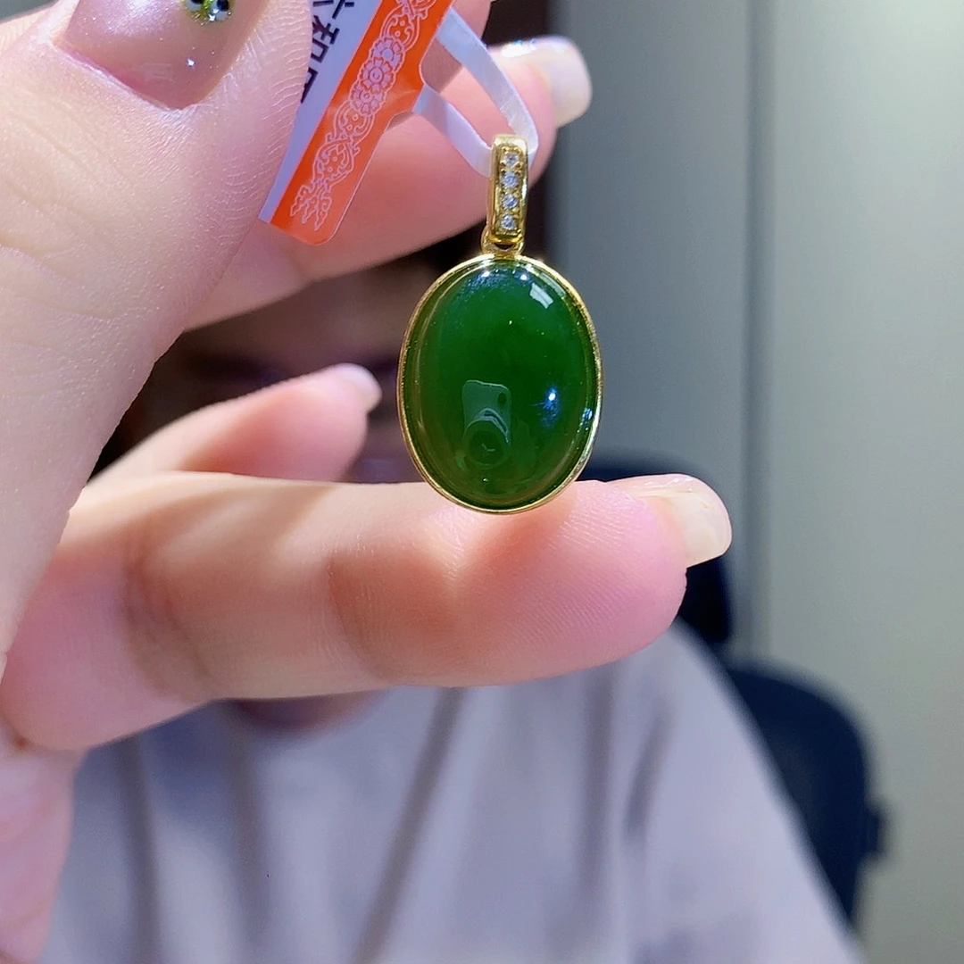 和田玉（碧玉）银S925镀金镶嵌颈饰