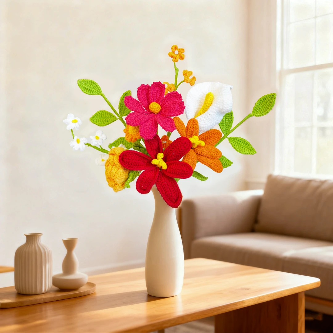 【热烈】高端手工钩织格桑花仿真花轻奢百搭装饰摆件插花高级感简约