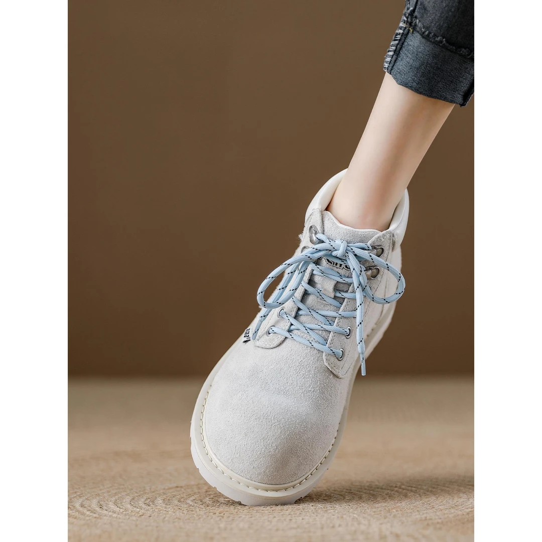 真皮马丁靴女复古英伦风大头女鞋2025秋季新款短靴户外大黄靴子女