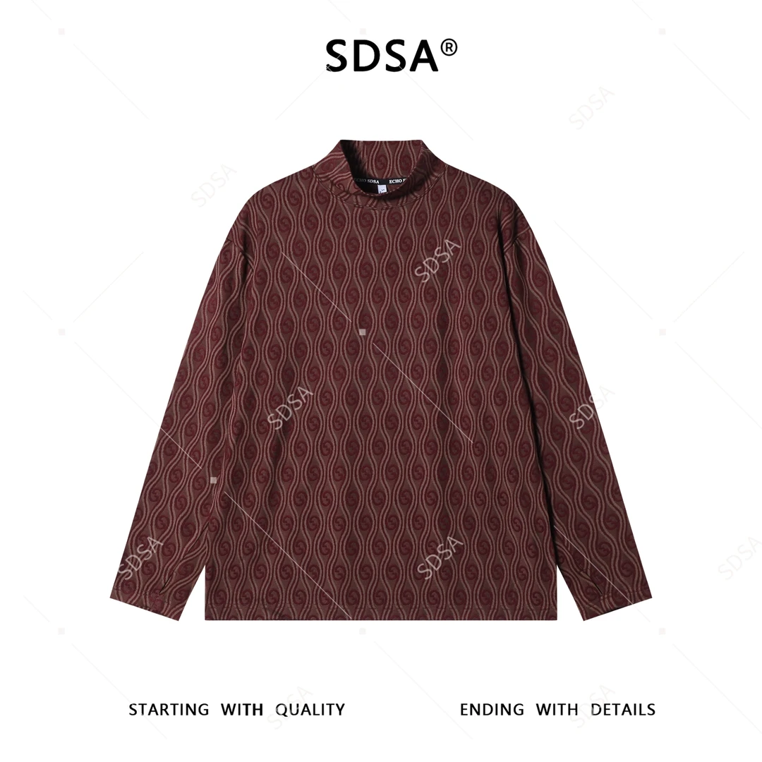 SDSA男士秋冬新款痞帅男装潮牌时尚撞色提花半高领长袖T恤百搭