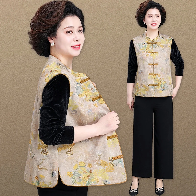 春季新中式马甲妈妈高端品牌上衣洋气中老年女春秋外套国风衣服