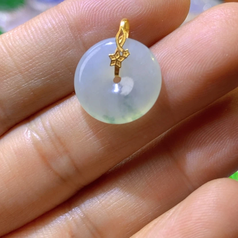 【闪购商品】翡翠挂件18K金镶嵌天然翡翠