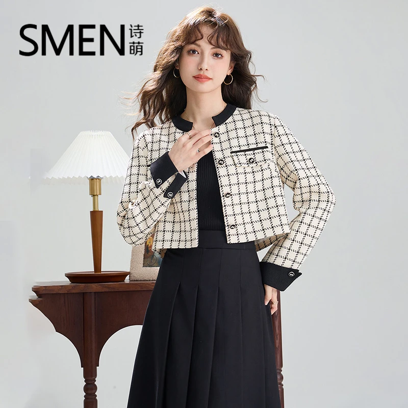 【专柜品质】秋冬季法式短款小香风外套女时尚休闲百搭韩版格子上衣
