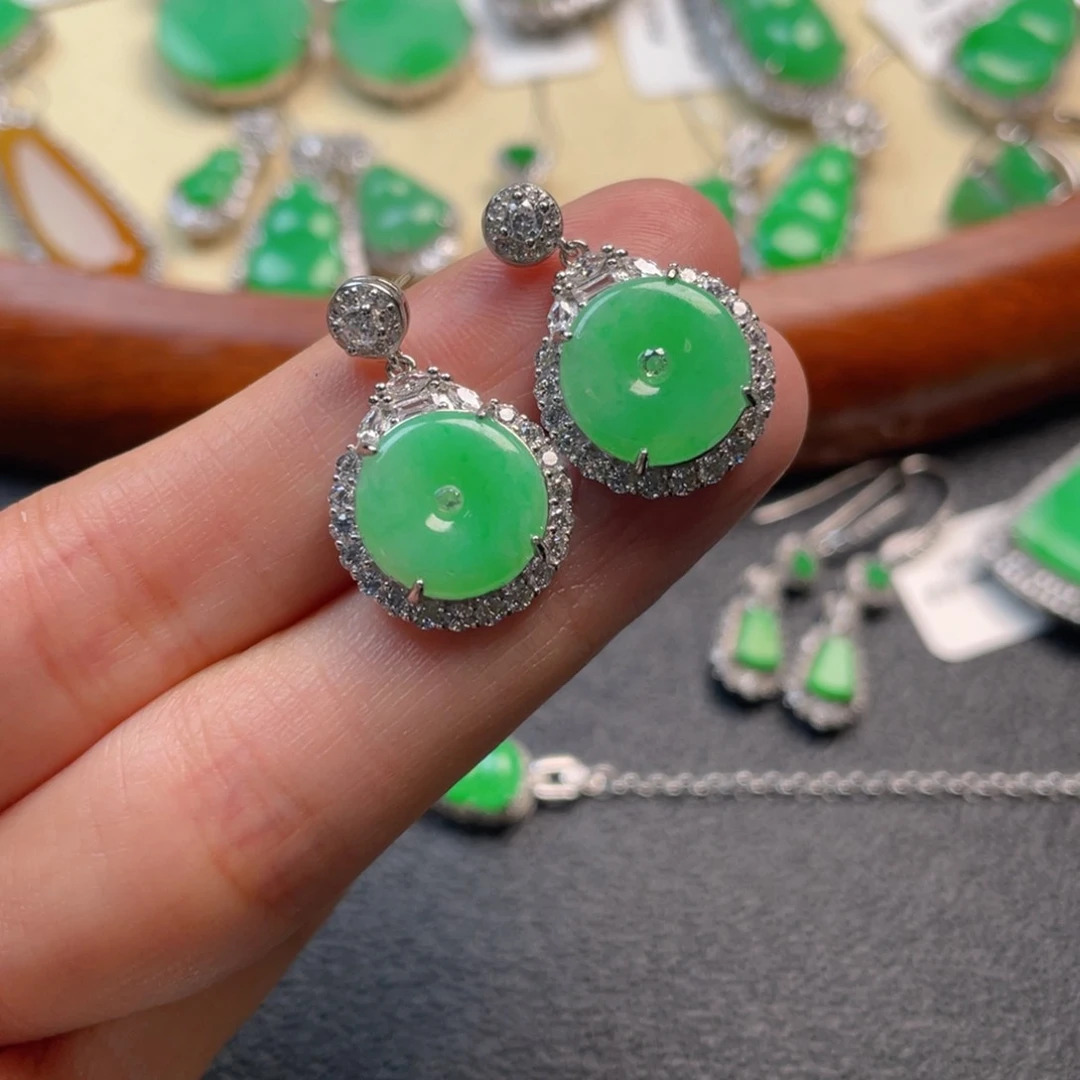 翡翠吊坠(不含链)银S925镶嵌耳坠