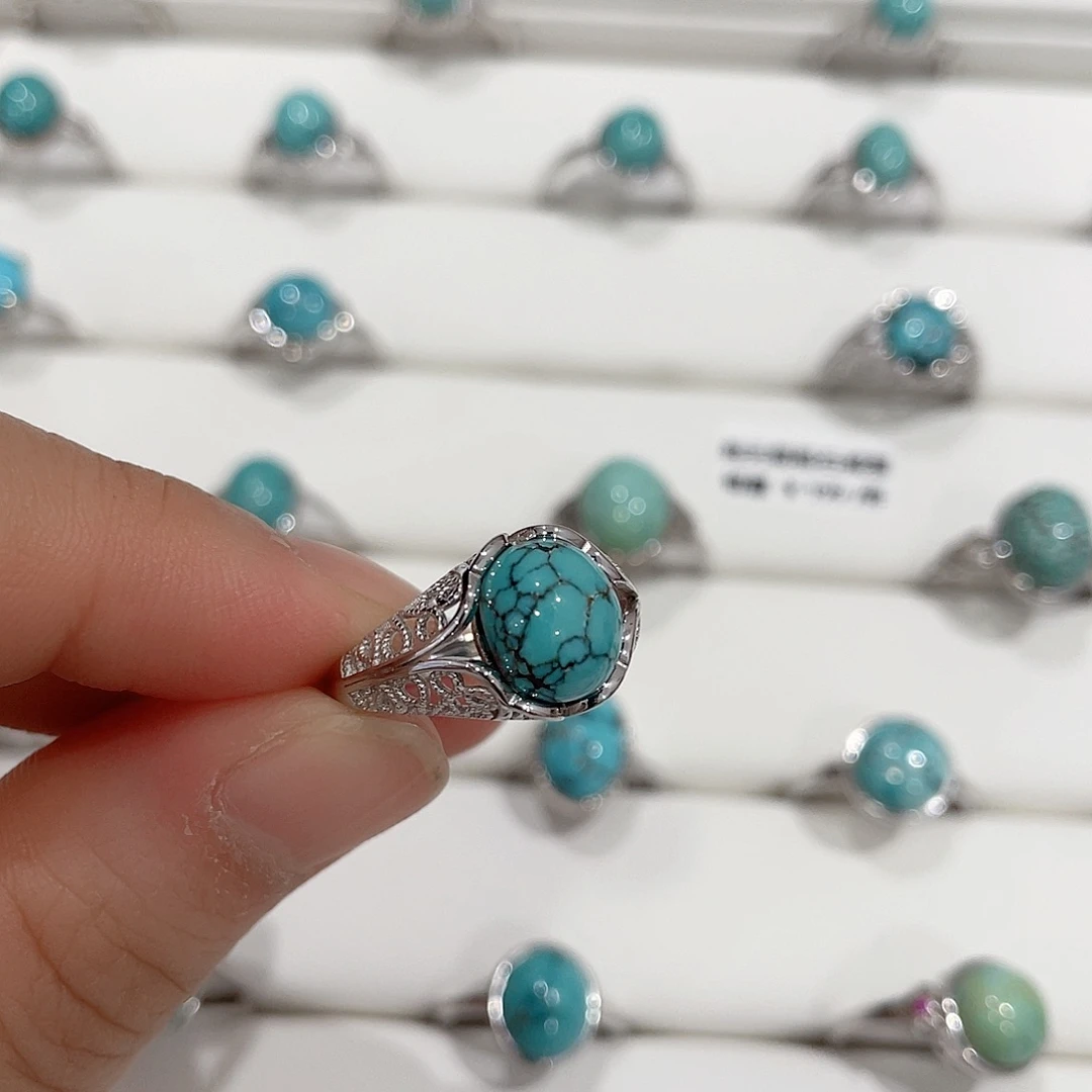 银S925镶嵌绿松石珠宝半成品