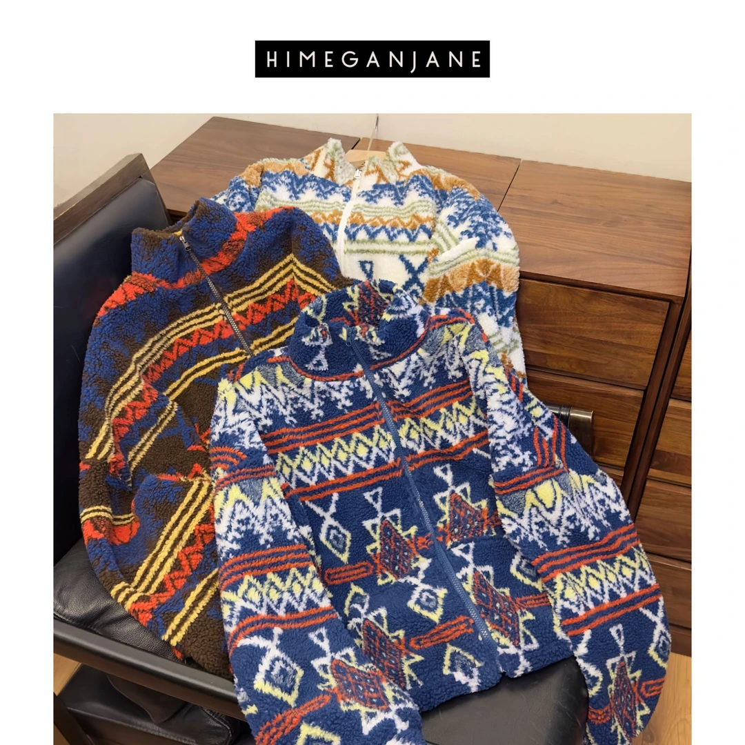 HIMEGANJANE节日款定制几何立领拉链款外套宽松可抽绳上衣SF-0231