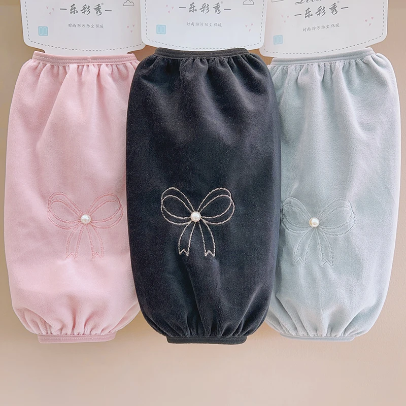 蝴蝶结袖套防污袖头女冬季防脏手袖学生成人套袖上班袖筒长款护袖