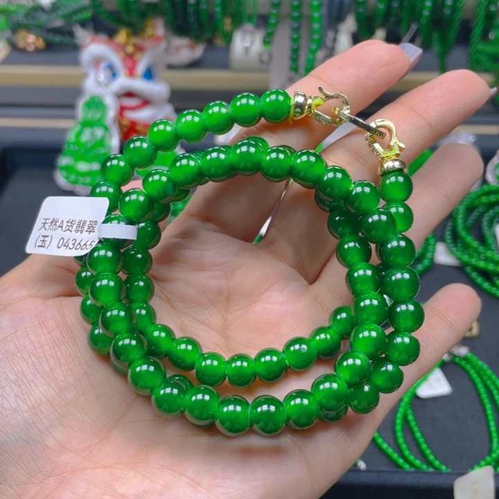 翡翠未镶嵌颈饰帝绿项链8