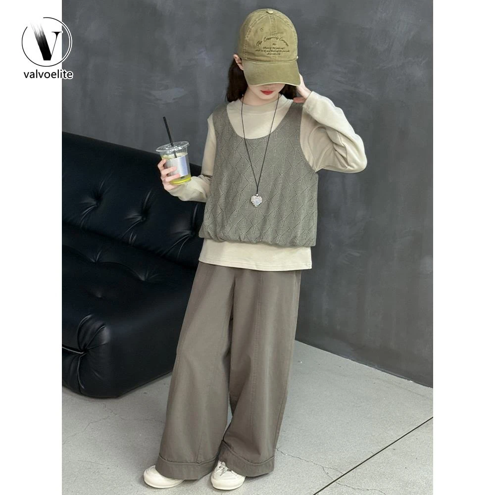 VALVOELITE女童三件套装春秋款2025中大孩网红时髦洋气潮衣服套装