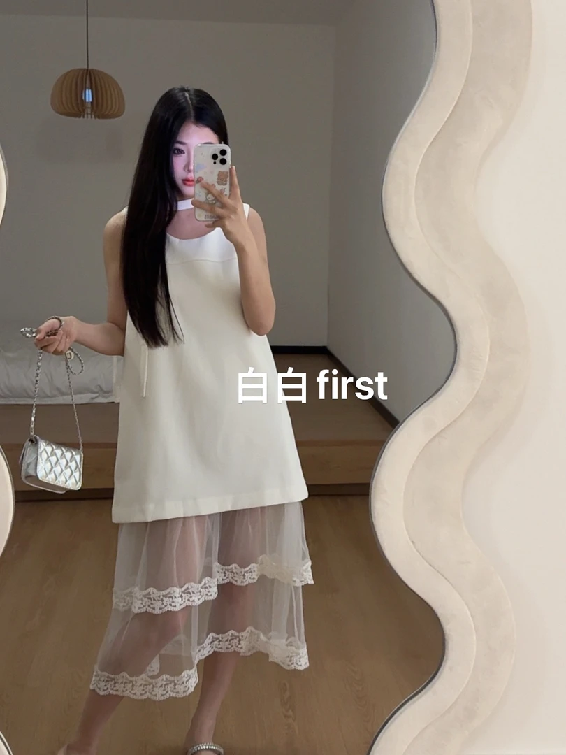 《白白first》夏季新款韩版宽松百搭无袖背心显瘦气质连衣裙