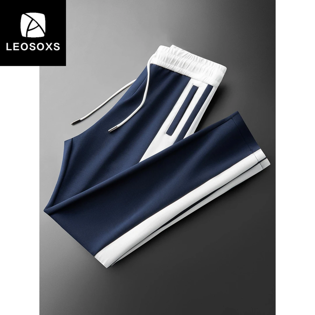 秋季时尚潮流撞色拼接空气层轻奢休闲裤男士潮牌直筒运动卫裤男款