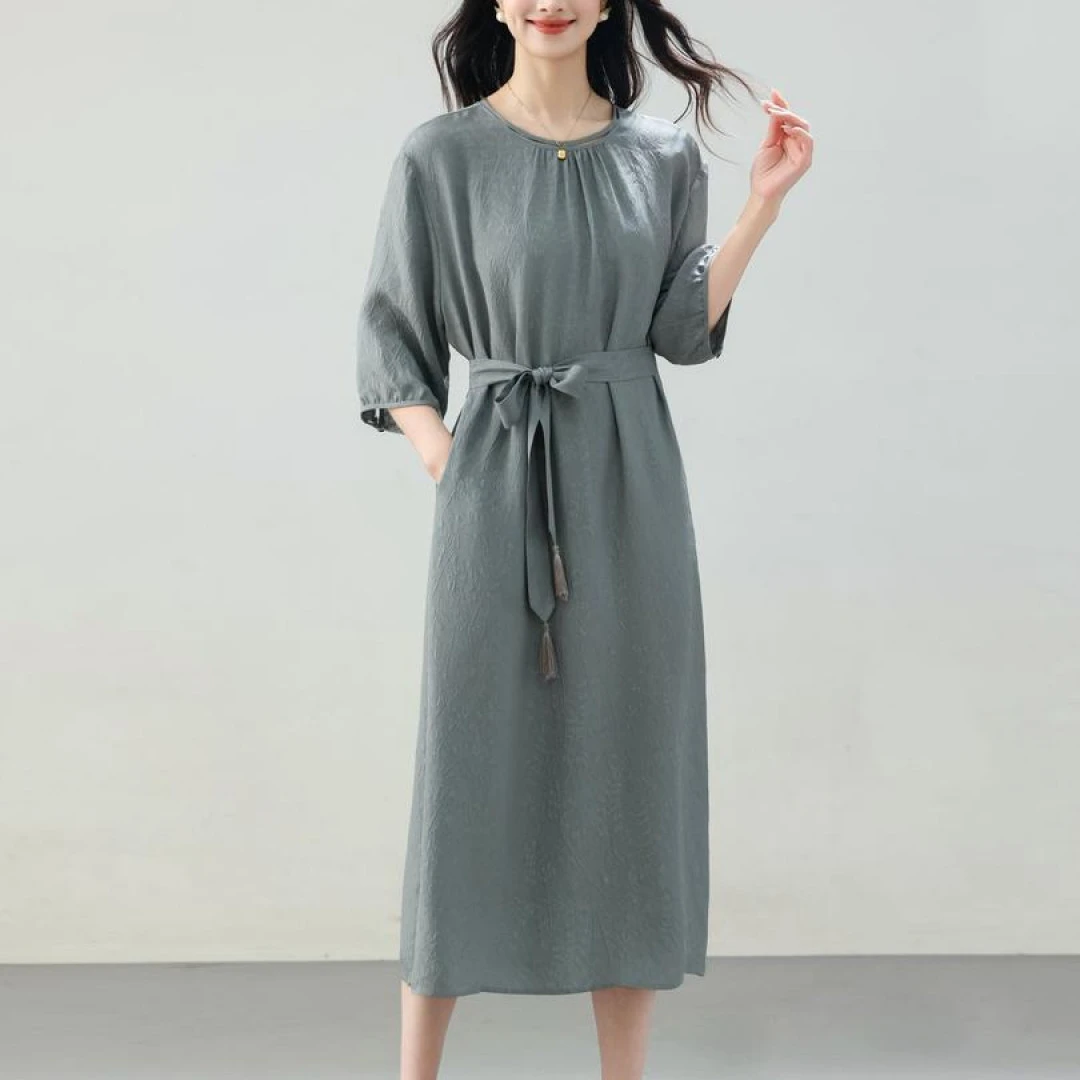 【林冉】19姆米冠乐绉桑蚕丝连衣裙8K079