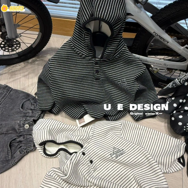 L1-7。88637一体绒卫衣帽衫条纹冬季童装