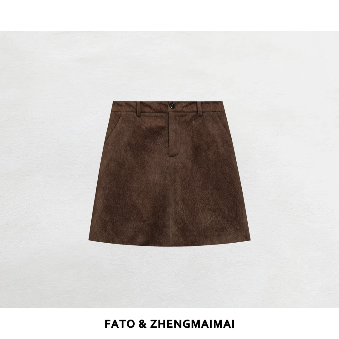 郑买买 半糖摩卡 秋冬款微奢气质高级感显瘦磨毛短裙 HH51001Q1