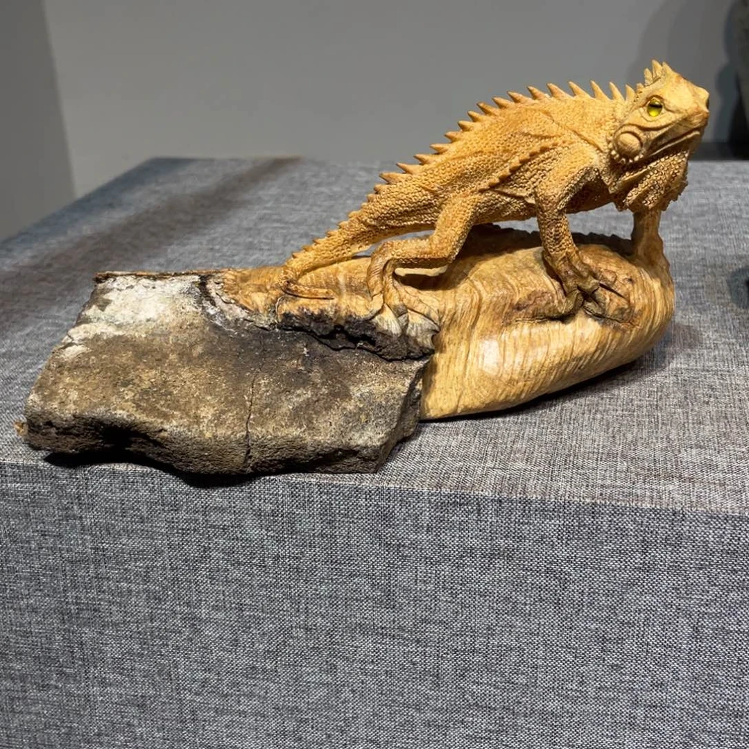李***霸松木蜥蜴工艺品抱石
