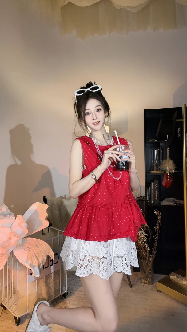 【崔】L0243波点无袖小衫配包包气质减龄通勤百搭上衣夏季