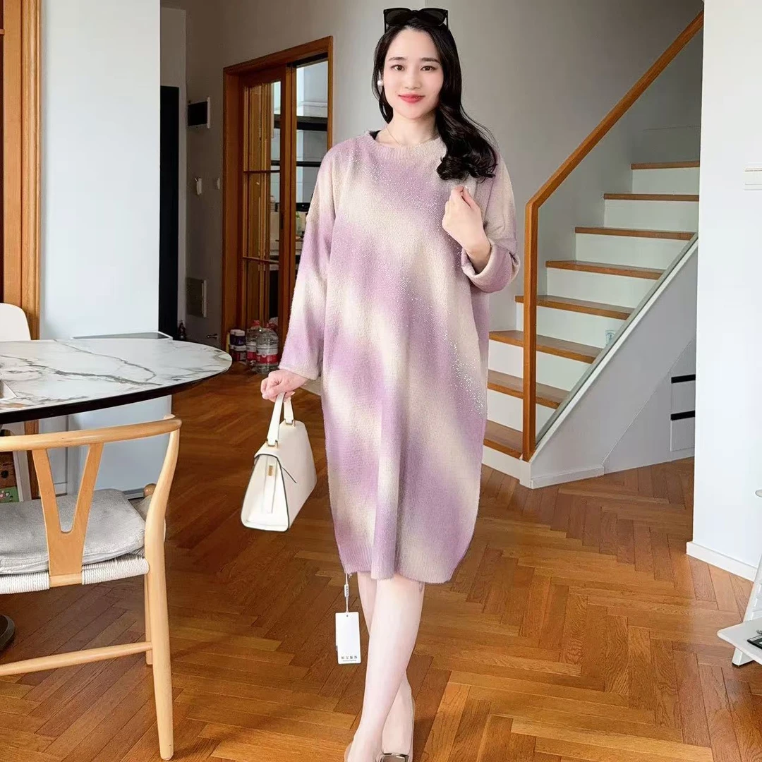 322 多金大码气质减龄长款A字裙子女装设计感连衣裙女