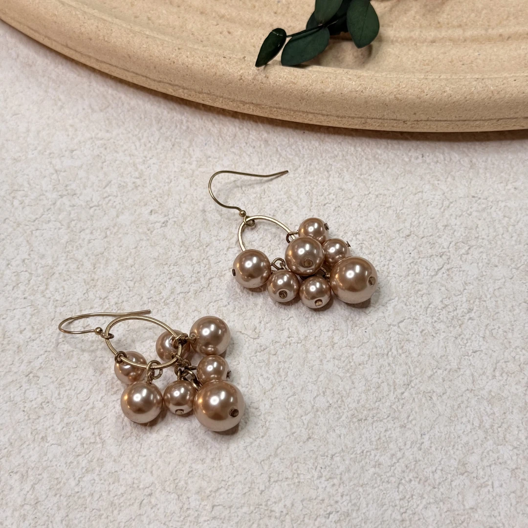 铜合金仿珍珠耳饰 【六六中古】孤品复古耳环ap6820