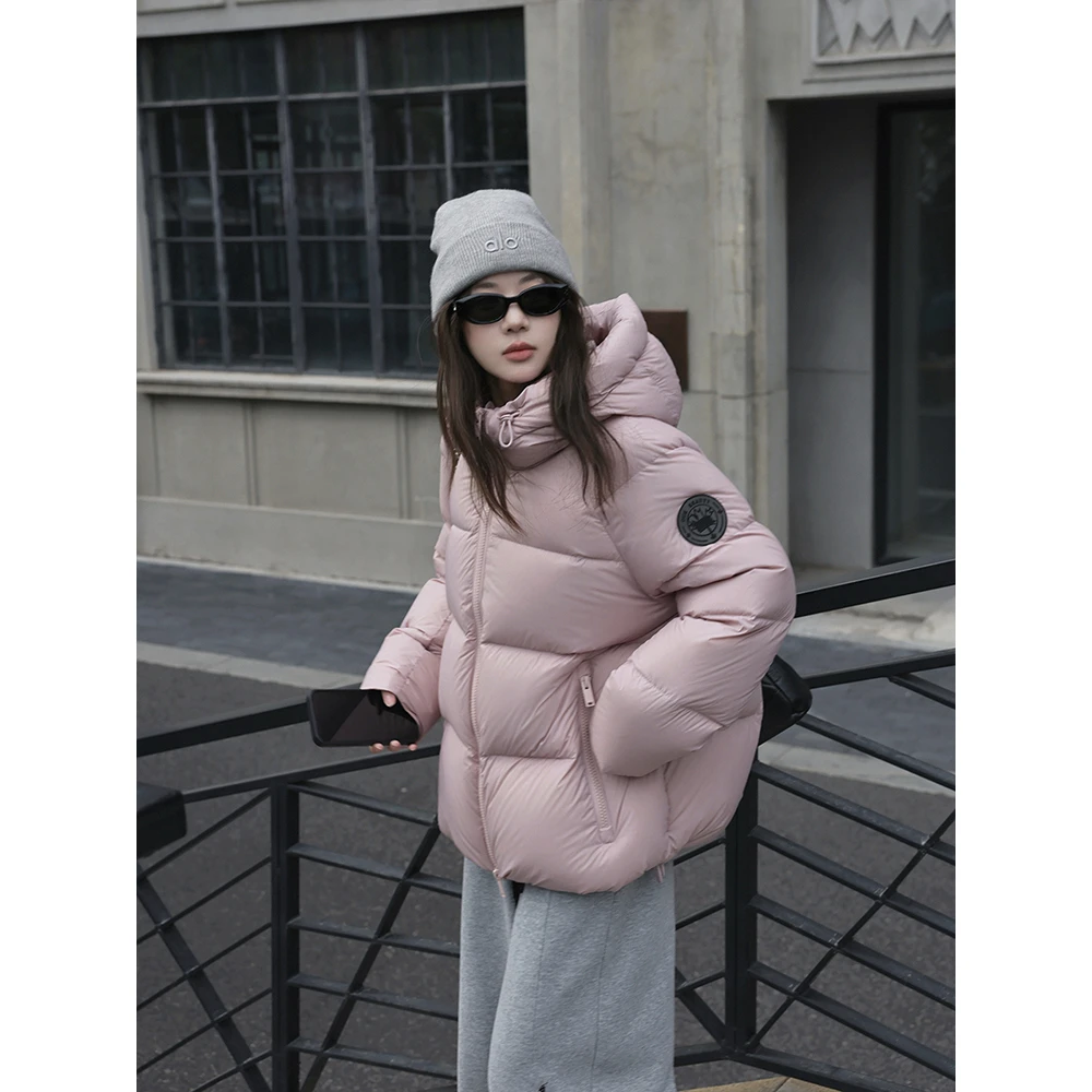 张贝贝ibell黑标空气层90白鸭绒防风保暖中长款立领连帽羽绒服女