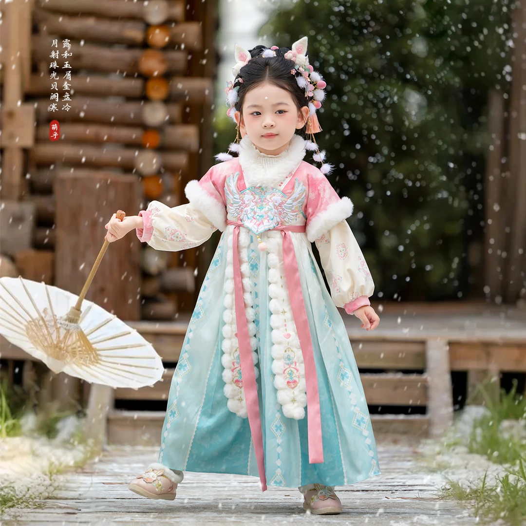 萌乎【彩虹梦】新款女童汉服25加绒儿童国风定制原创坎肩襦裙255635