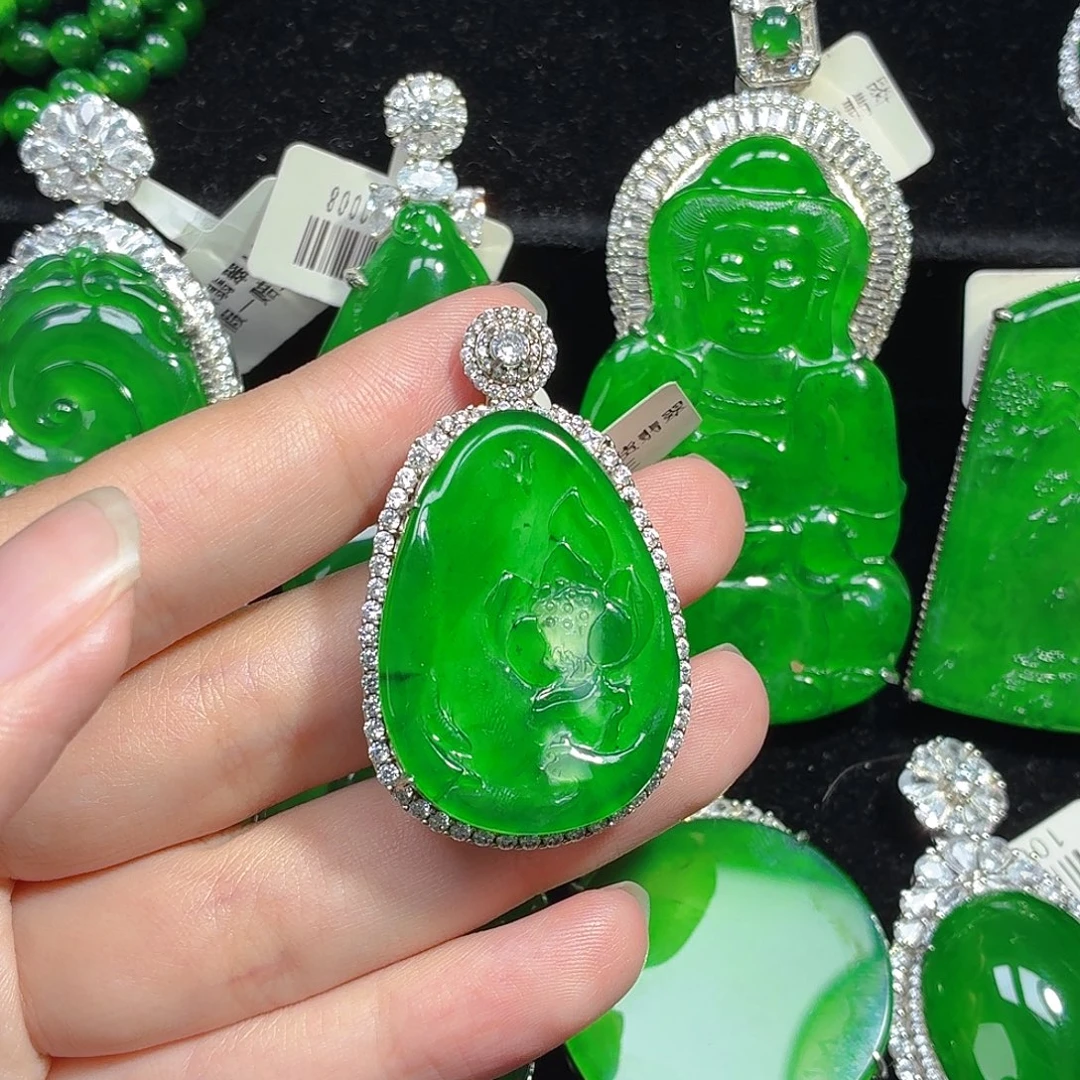 翡翠银S925镶嵌颈饰天然A货翡翠