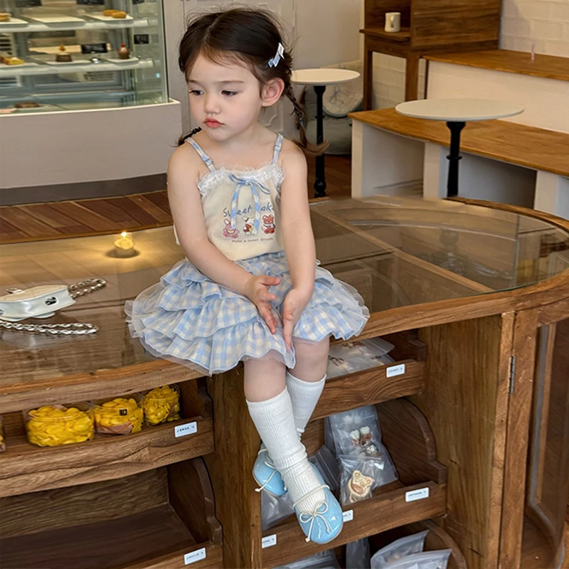 女童套装2025夏季新款儿童韩版吊带T恤女宝宝甜美蛋糕裙两件套