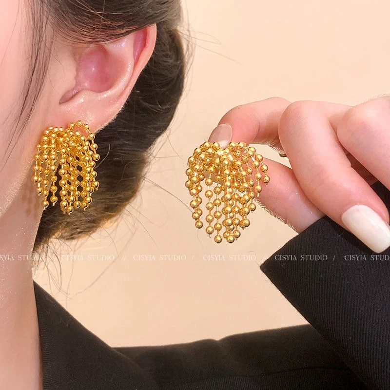 金色烟花耳饰高级感轻奢秋冬耳环女款气质小众独特夸张流苏耳钉