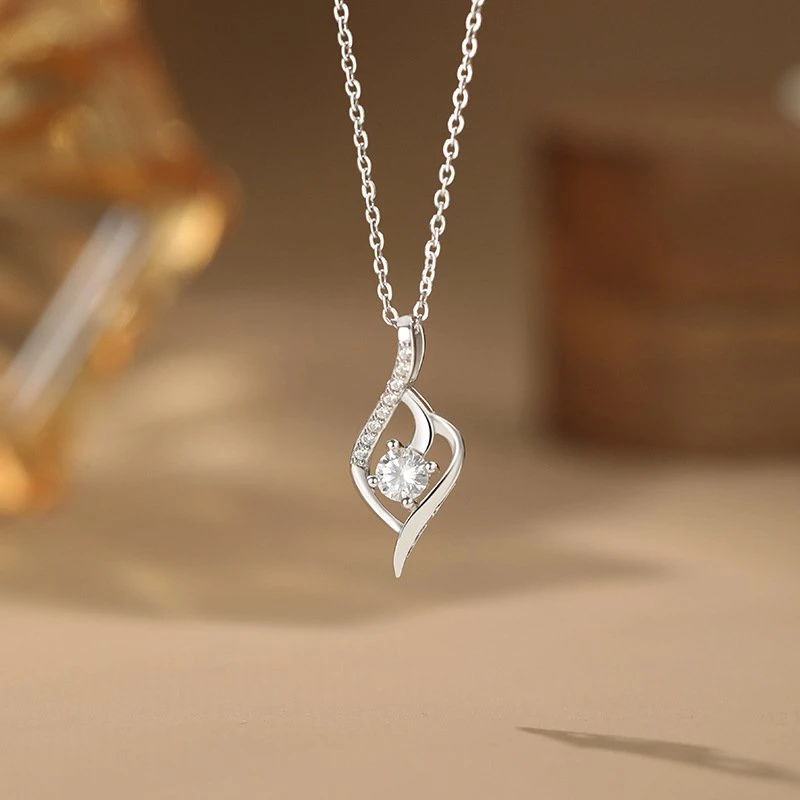 坠链均925银锆石 银水滴吊坠套链锁骨链七夕节日表白送女友老婆礼