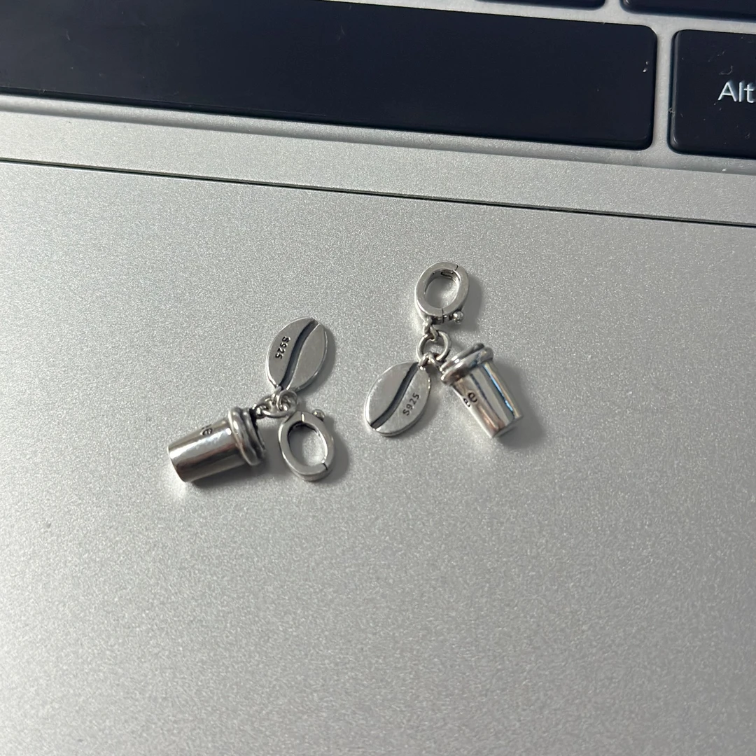 吊坠925银 咖啡豆咖啡杯吊坠ins风独特设计小众设计（单吊坠）9018