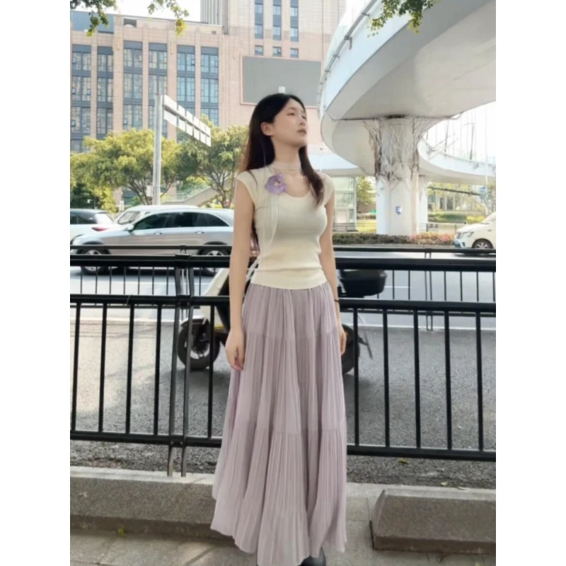 180高个子175加长紫色半身裙女高腰a字裙蛋糕裙温柔风大摆中长裙