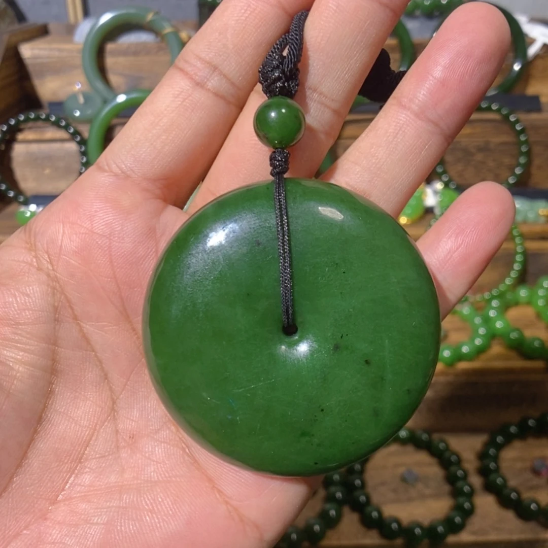 【闪购商品】吊坠(不含链)未镶嵌和田玉念*星俄料辣绿平安扣54/14.5