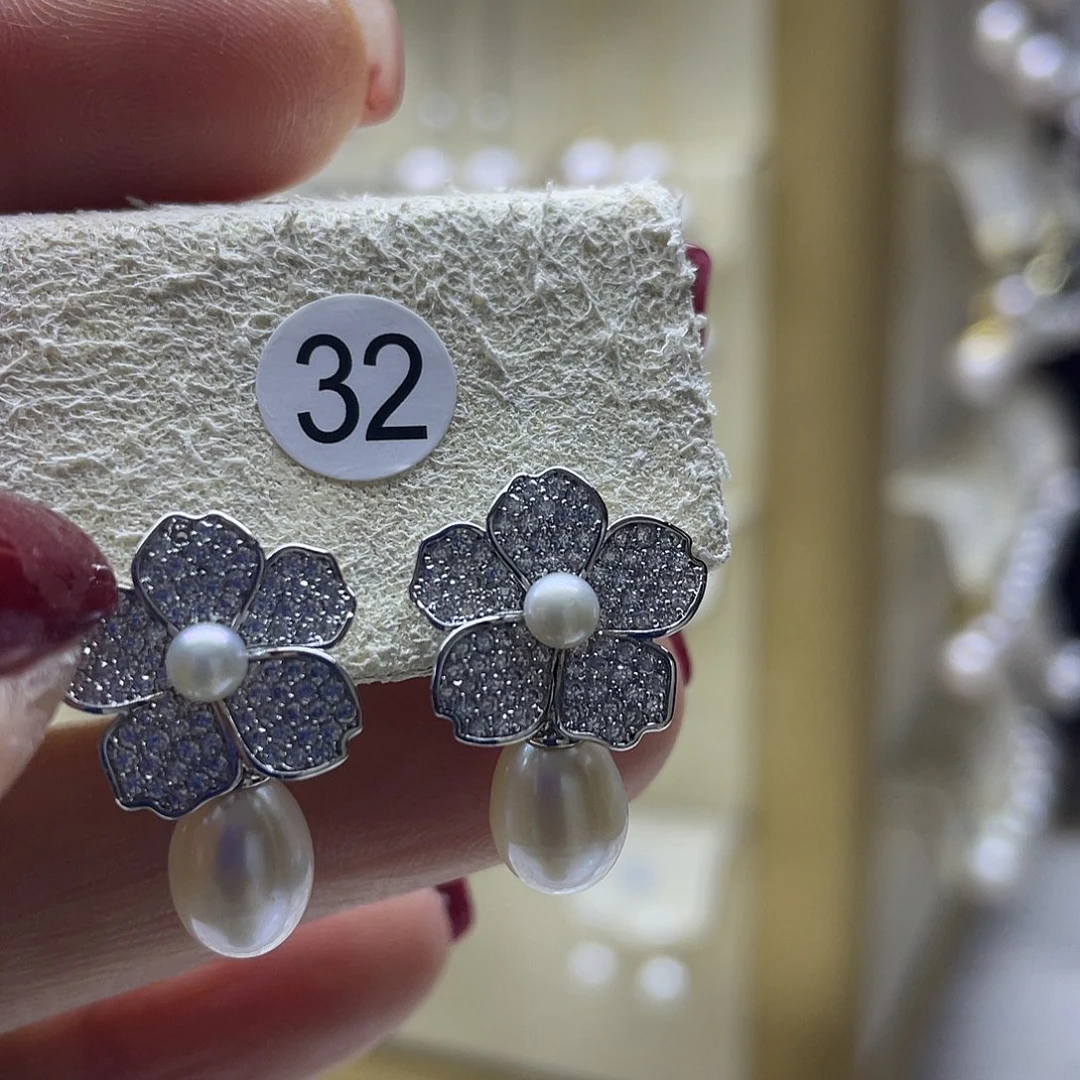 淡水珍珠耳饰银S925镶嵌