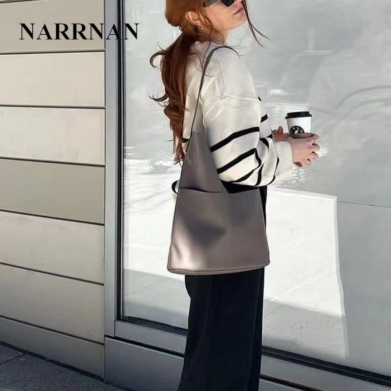 NARRNAN【现货】奢牌INS风 软皮多色荔枝纹tote 大容量神仙托特包女