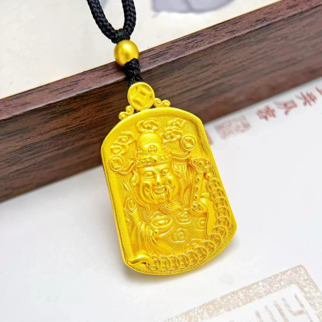 【门店补贴顺丰包邮】财神爷吊坠双面雕刻项链带绳子不挑性别可调节长度送妈妈送女友生日礼物铜合金12g毛衣链