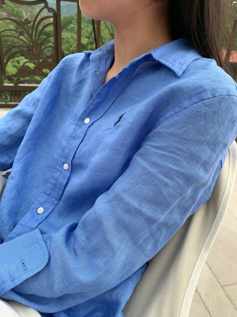 新款极简慵懒风多巴胺色系超美亚麻衬衫