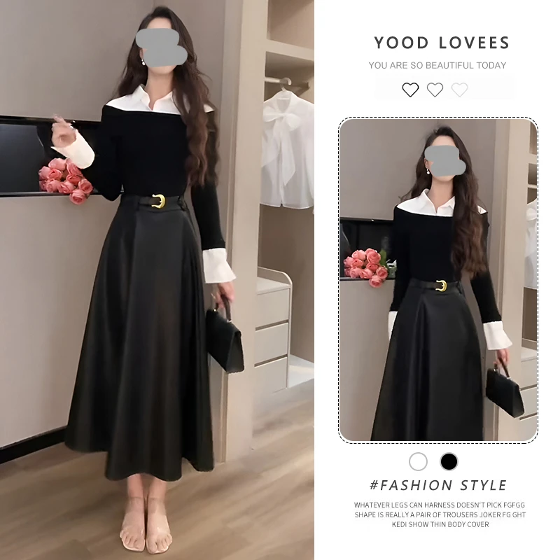 富家千金高级感穿搭一整套小香风长袖上衣高腰显瘦半身长裙两件套