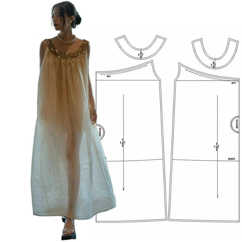 布期而制449纸样新款亮片吊带连衣裙做衣服服装裁剪图纸