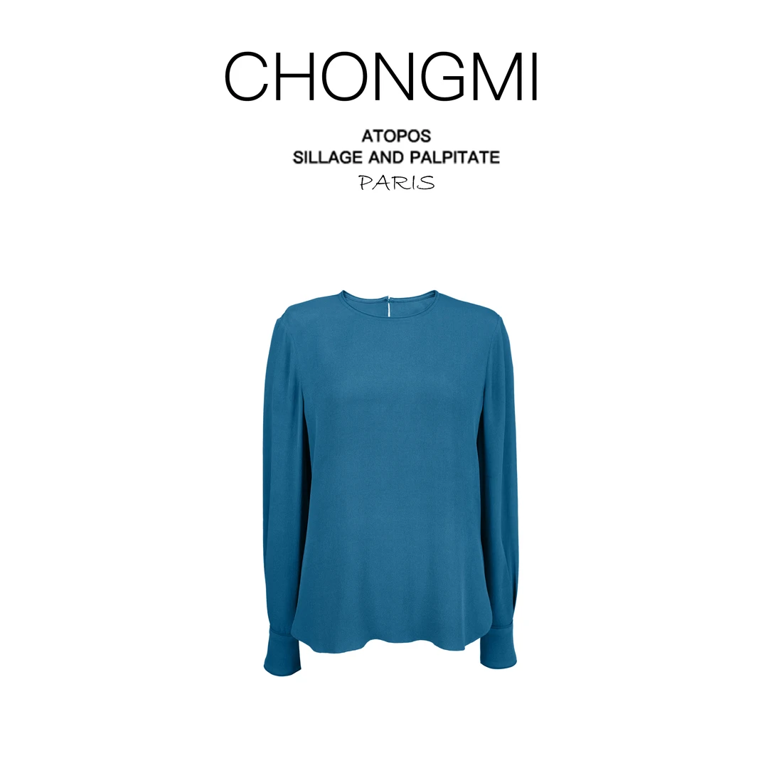 孔雀蓝重磅鬼绉桑蚕丝真丝衬衫女2026春季新款上衣 S250807721