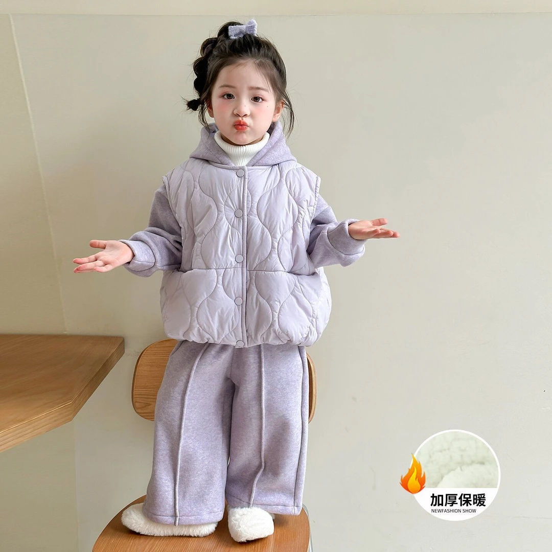 童泰【断码】女童冬装加绒加厚套装2025新款韩版洋气中小童女孩秋