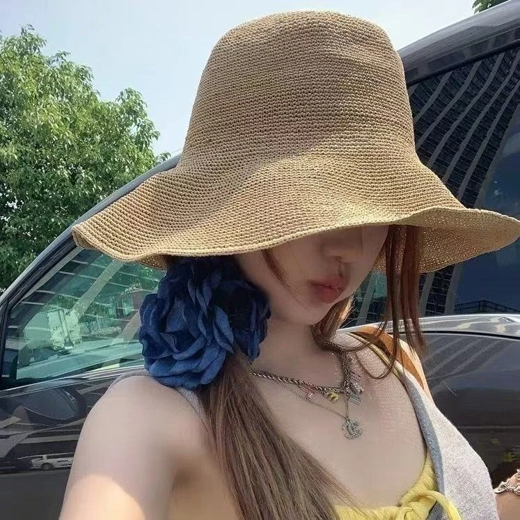 【超显气质】可折叠细勾针遮阳草帽纯手工渔夫帽夏季出游仙女防晒帽