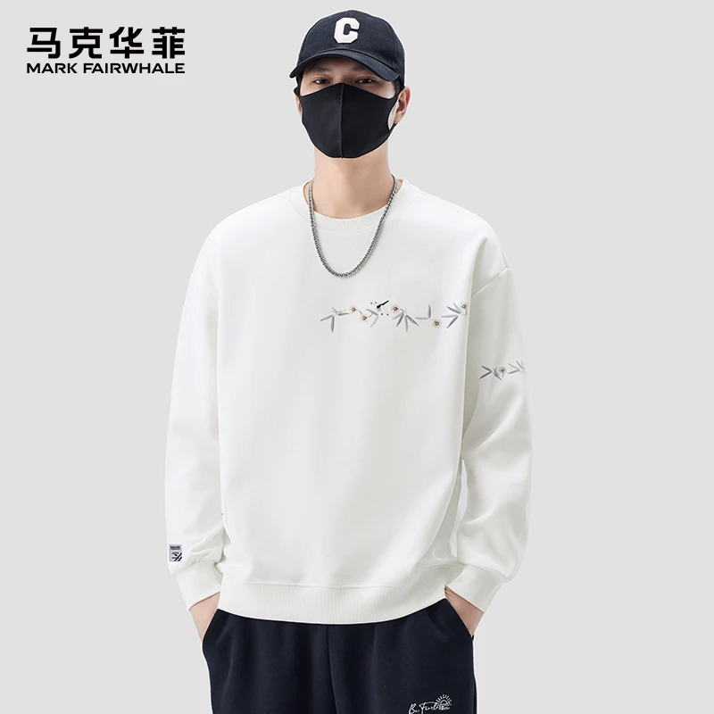 MARK FAIRWHALE/马克华菲国风刺绣圆领长袖卫衣男春秋款男士上衣