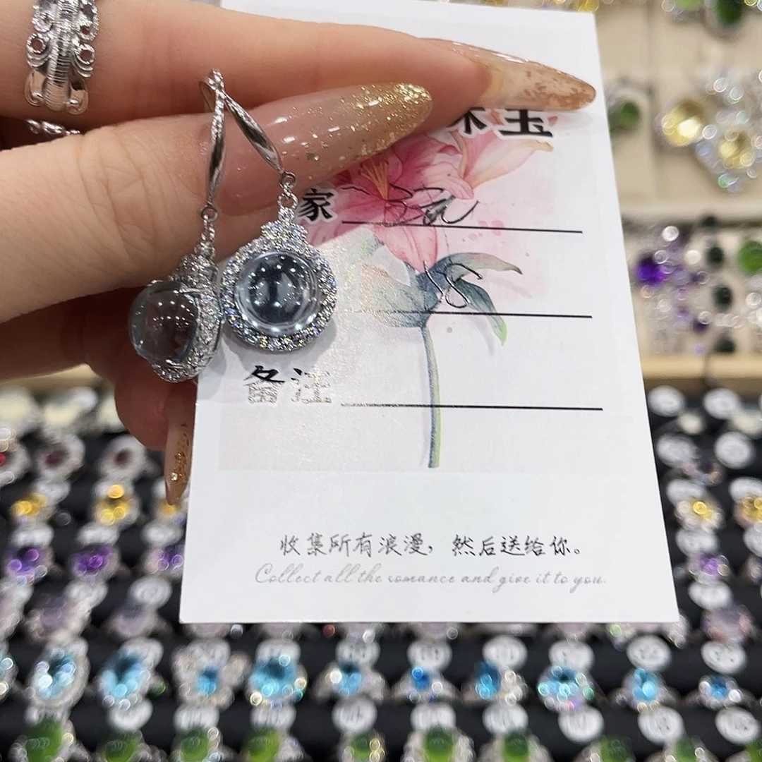 沅***银S925镶嵌发饰托帕石耳钉