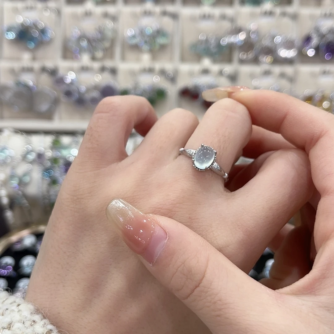 蛇纹石玉银S925镶嵌戒指