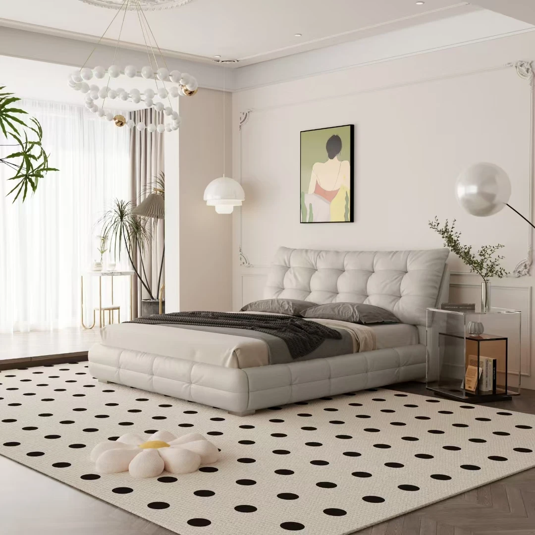 ZBOM/志邦法兰菲白天鹅头层牛皮主卧家具储物床时尚软包大床B025G